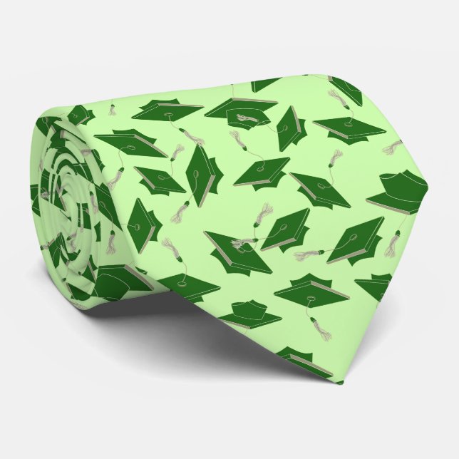 Green Graduation Caps Grad Party Outfit Tie (Rolled)