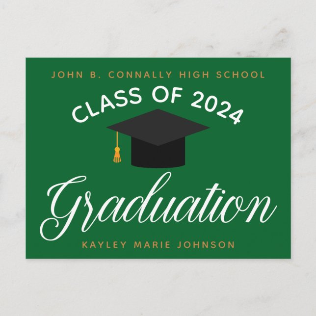 Green Graduation Ceremony Custom 2021 Invitation Postcard (Front)