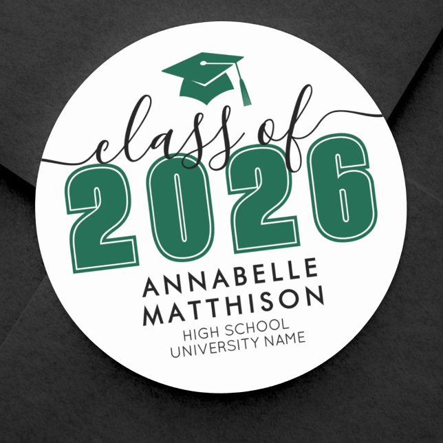 Green Graduation Classic Round Sticker (Graduate Class Of 2026 Green Graduation Classic Round Sticker)