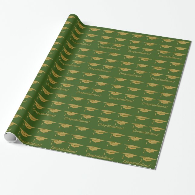 Green Graduation Gold Gift Wrap (Unrolled)