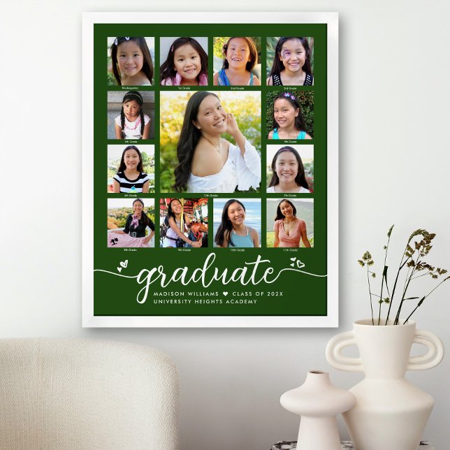 Green Graduation K–12 Photo Collage Modern Script Poster (Creator Uploaded)