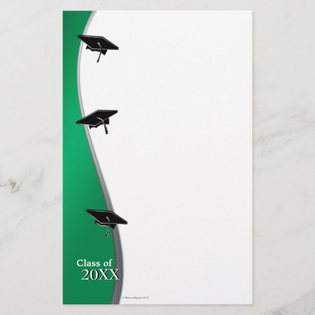Green Graduation Note Paper Stationery (Front)