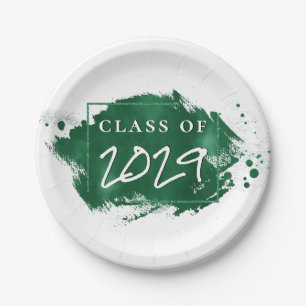 Green Graduation Paint Splatter Chic Grad Party Paper Plate
