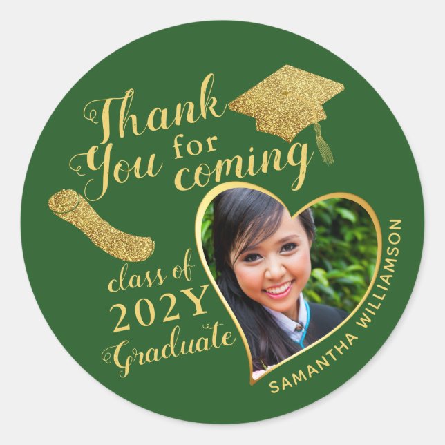 Green Graduation Party Favour Thank You for Coming Classic Round Sticker (Front)