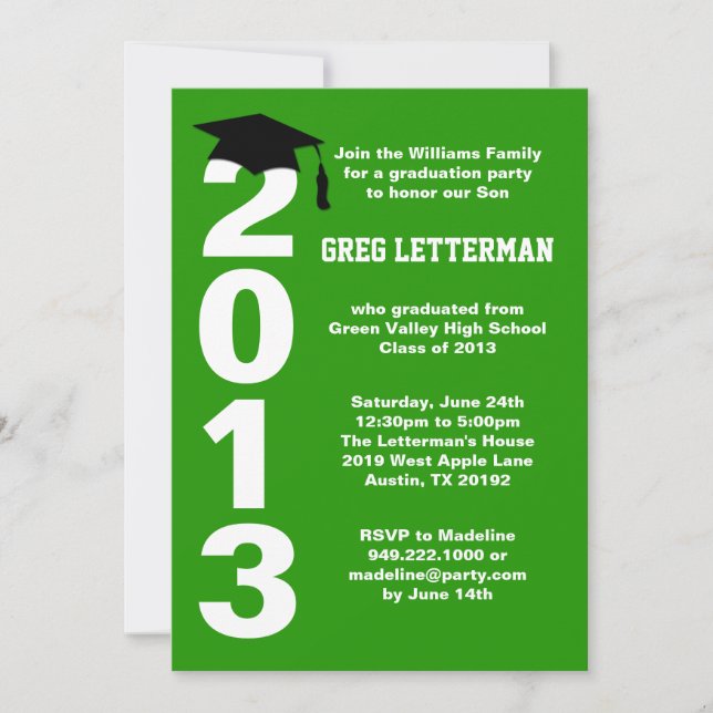 Green Graduation Party Invitation Class of 2013 (Front)