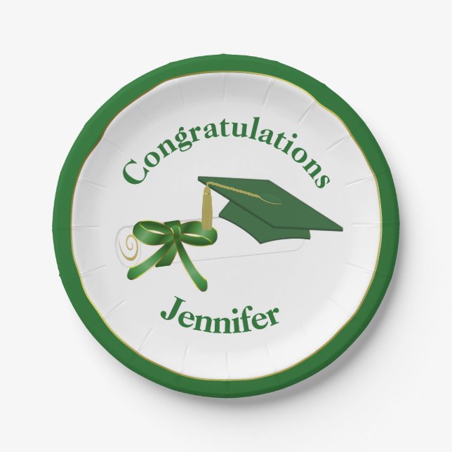 Green Graduation Party Paper Plate (Front)