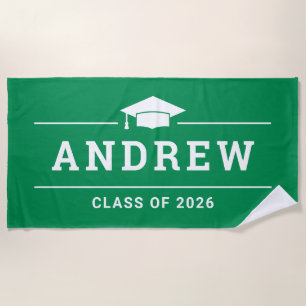 Green Graduation Party Personalised Name Beach Towel