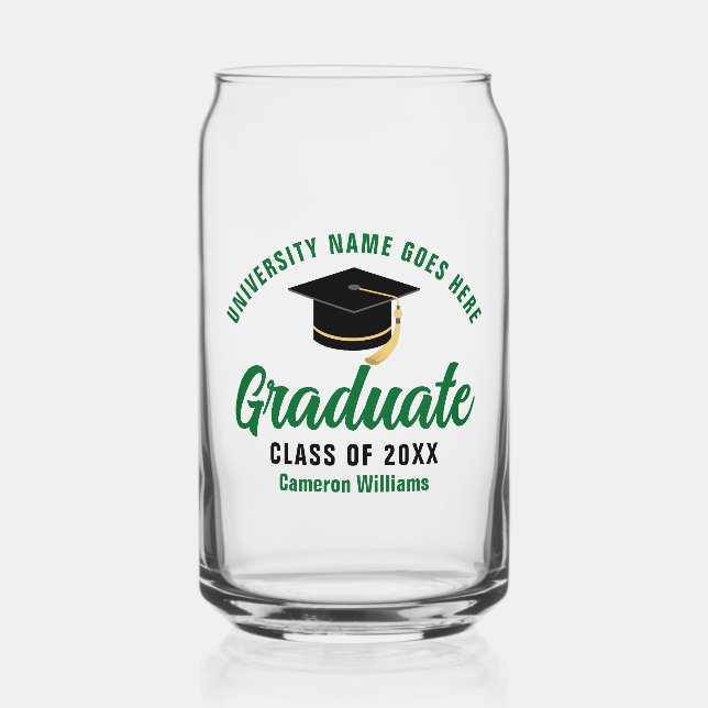 Green Graduation Personalised Graduate Name Can Glass (Front)
