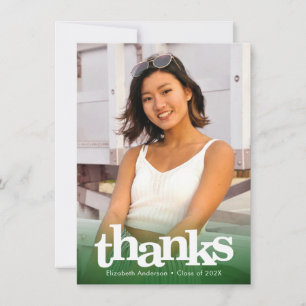 Green graduation photo bold modern typography thank you card