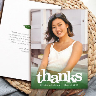 Green graduation photo bold typography modern thank you card