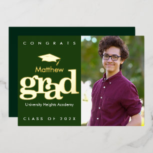 Green graduation photo modern bold cap real gold