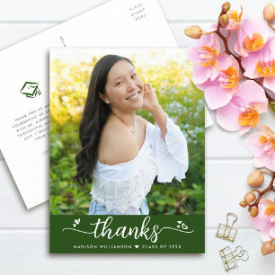 Green Graduation Photo Script Hearts Thank You Postcard