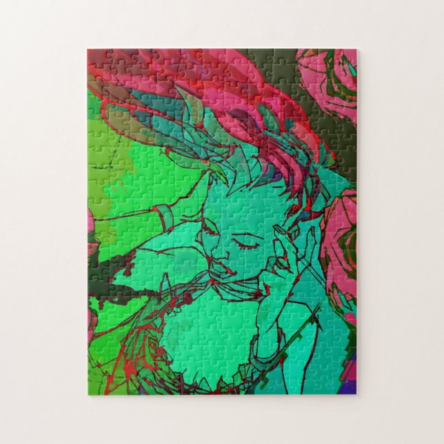 Green graffiti girl jigsaw puzzle (Vertical)