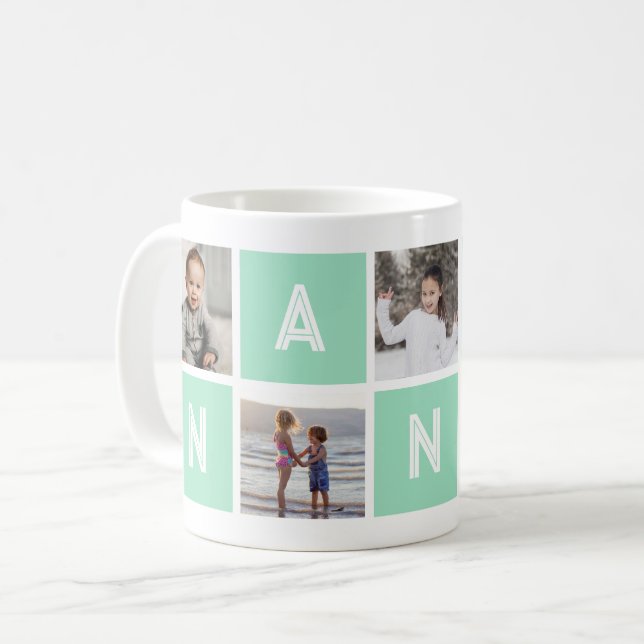 Green Grandmother 5 Photo Collage Nana Coffee Mug (Front Left)