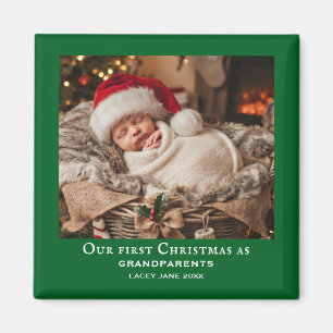 Green Grandparents First Christmas Baby Photo Magnet