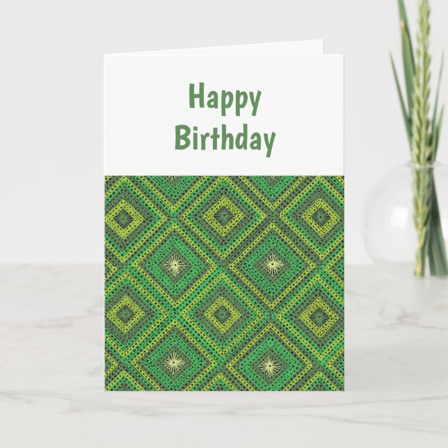 Green Granny Square Pattern Birthday Card (Front)