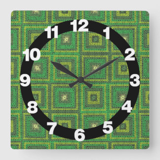 Green Granny Square Pattern Square Wall Clock