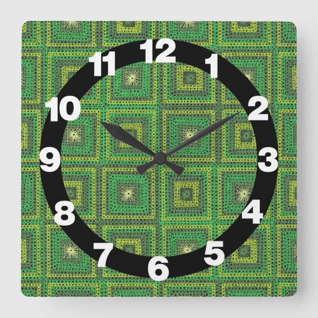 Green Granny Square Pattern Square Wall Clock (Front)