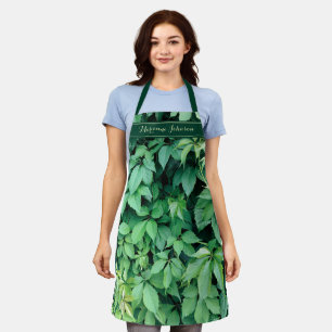 Green Grape Leaves Monogram Name Apron
