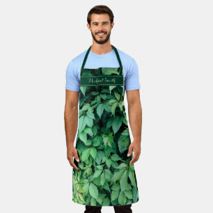 Green Grape Leaves Monogram Name Apron