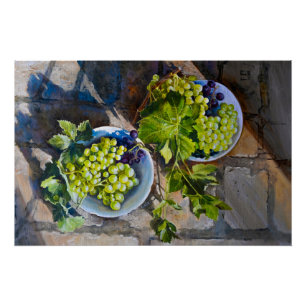 Green Grape Still Life Painting Poster