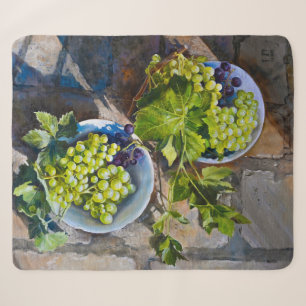 Green Grape Still Life Painting Sherpa Blanket