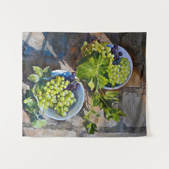 Green Grape Still Life Painting Tapestry (Front (Horizontal))