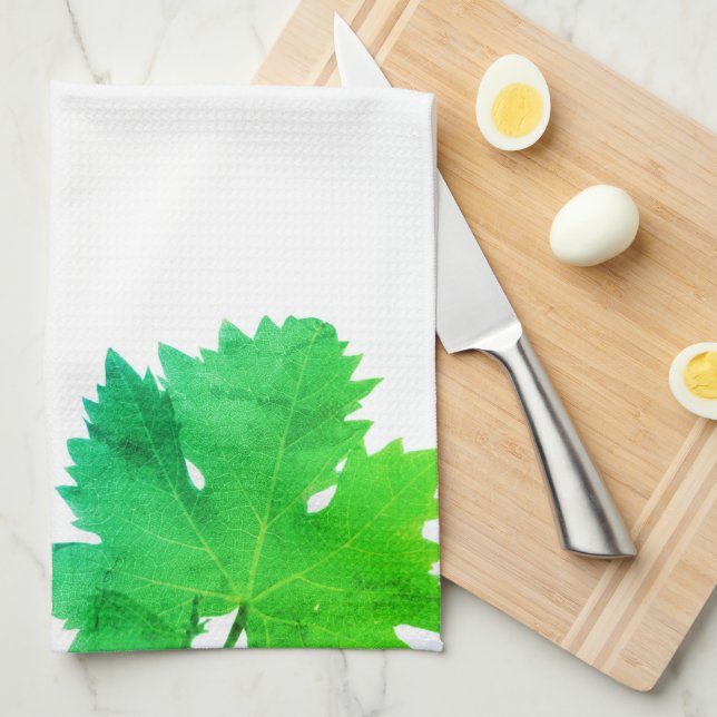 Green Grape Vine Green Leaves Tea Towel (Quarter Fold)