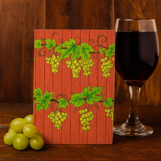 Green Grape Vine Pattern on Rustic Wood Invitation (Creator Uploaded)