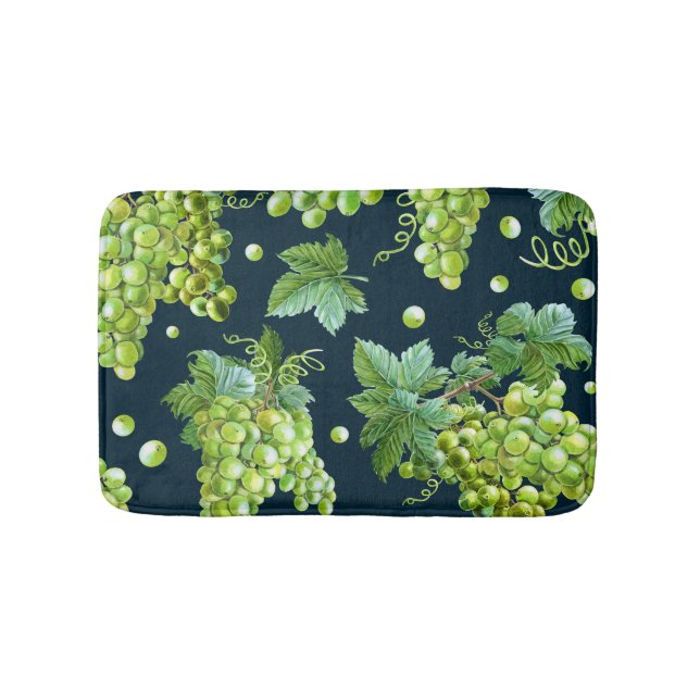 Green Grape: Watercolor Dark Pattern Bath Mat (Front)
