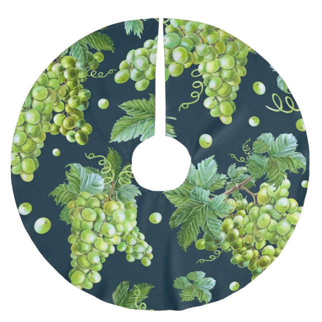 Green Grape: Watercolor Dark Pattern Brushed Polyester Tree Skirt (Front)