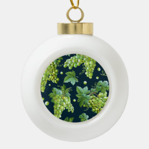 Green Grape: Watercolor Dark Pattern Ceramic Ball Christmas Ornament