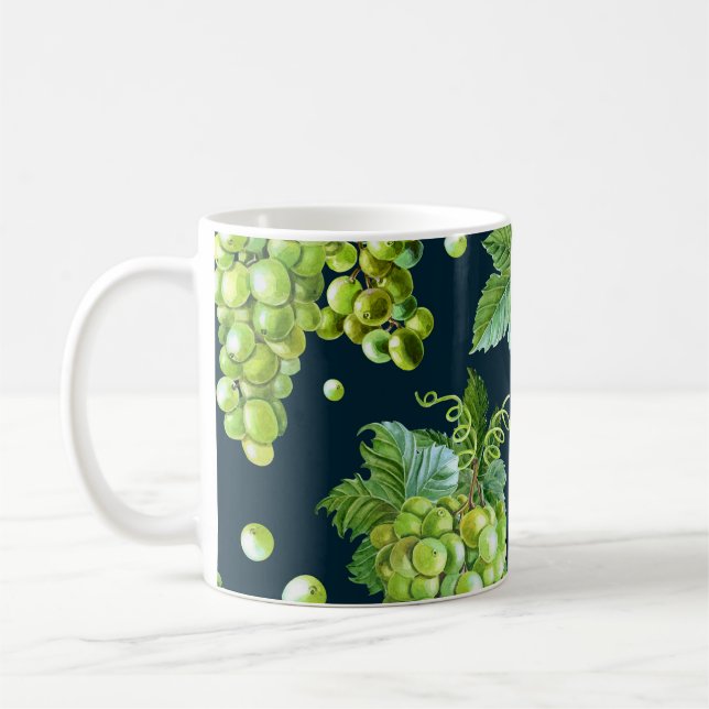 Green Grape: Watercolor Dark Pattern Coffee Mug (Left)