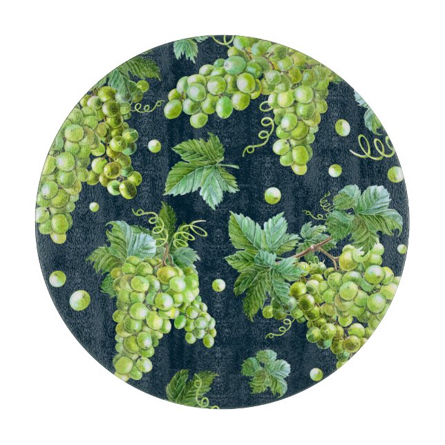 Green Grape: Watercolor Dark Pattern Cutting Board (Front)
