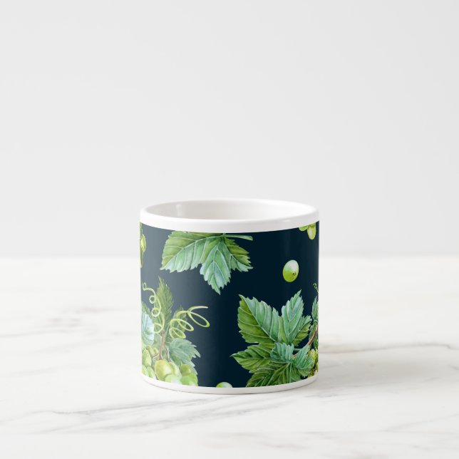 Green Grape: Watercolor Dark Pattern Espresso Cup (Front)