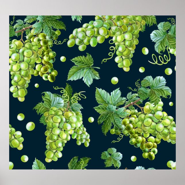 Green Grape: Watercolor Dark Pattern Poster (Front)