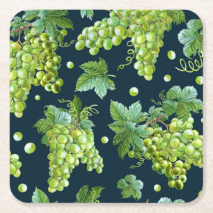 Green Grape: Watercolor Dark Pattern Square Paper Coaster