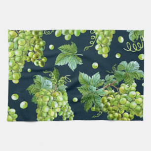 Green Grape: Watercolor Dark Pattern Tea Towel