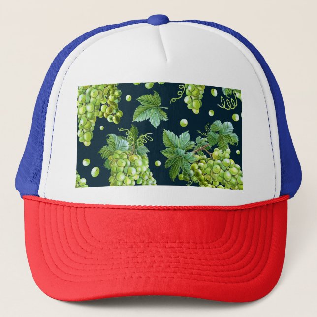 Green Grape: Watercolor Dark Pattern Trucker Hat (Front)