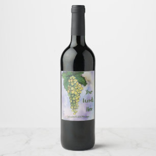 Green Grapes Art Custom White Wine Bottle Labels