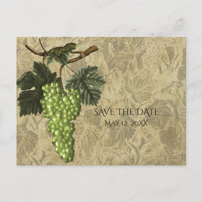 Green Grapes Vineyard Wedding Event Save The Date Announcement Postcard (Front)