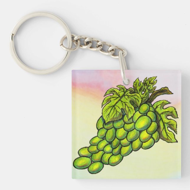 Green Grapevine and Bacchus riding lion pastel Key Ring (Front)