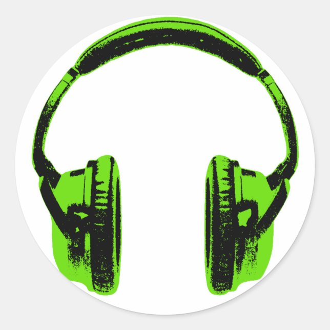 Green Graphic Headphones Classic Round Sticker (Front)
