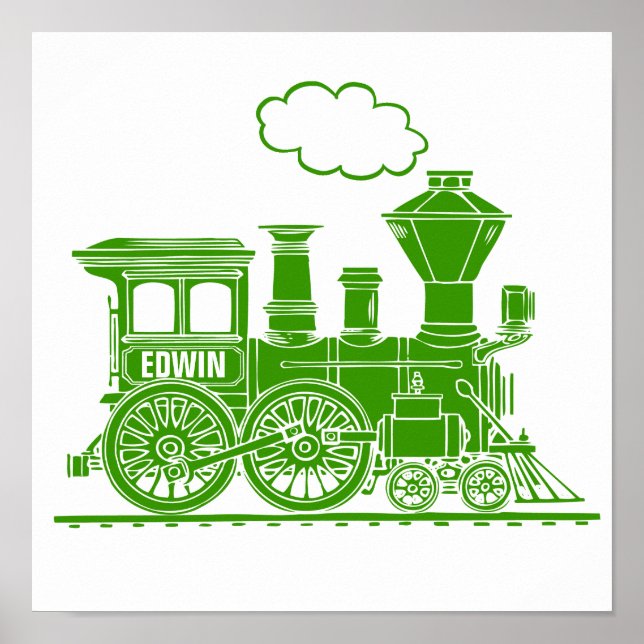 Green graphic train personalized nursery kids art poster (Front)