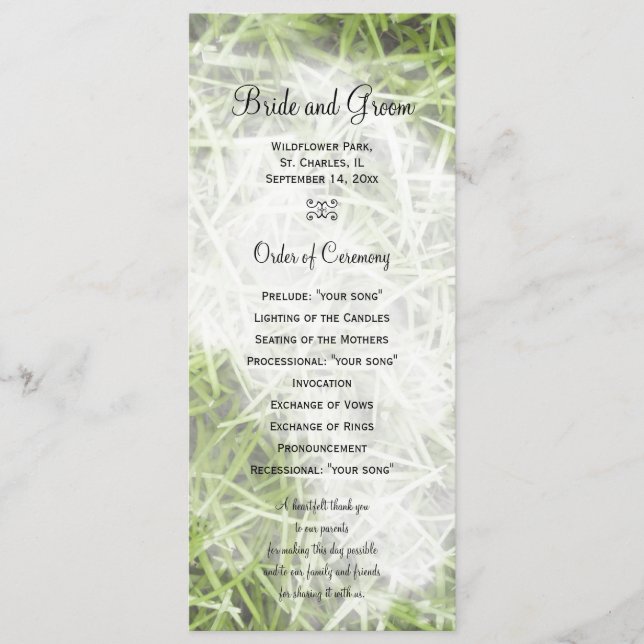 Green Grass Backyard Summer Wedding Program Programme (Front)