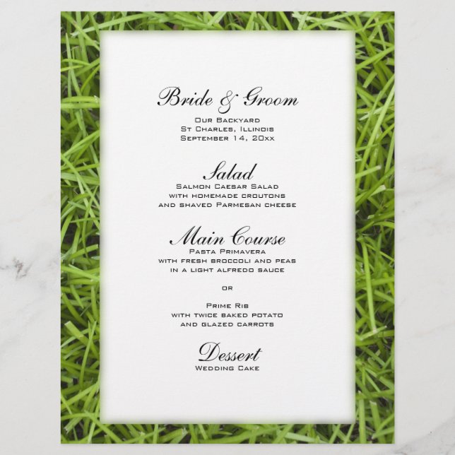 Green Grass Backyard Wedding Menu (Front)