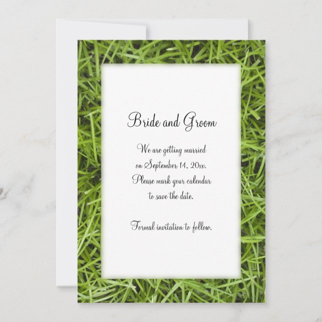 Green Grass Backyard Wedding Save the Date (Front)