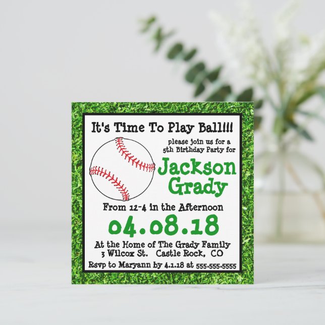 Green Grass Baseball Birthday Invitation (Standing Front)