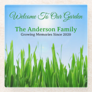 Green Grass Blue Sky Custom Text Template-10826 Glass Coaster