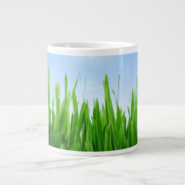 Green Grass Blue Sky Custom Text Template-10826 Large Coffee Mug (Front)